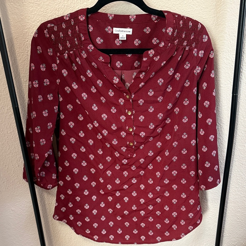 Croft & Barrow Women's Burgundy Patterned Blouse